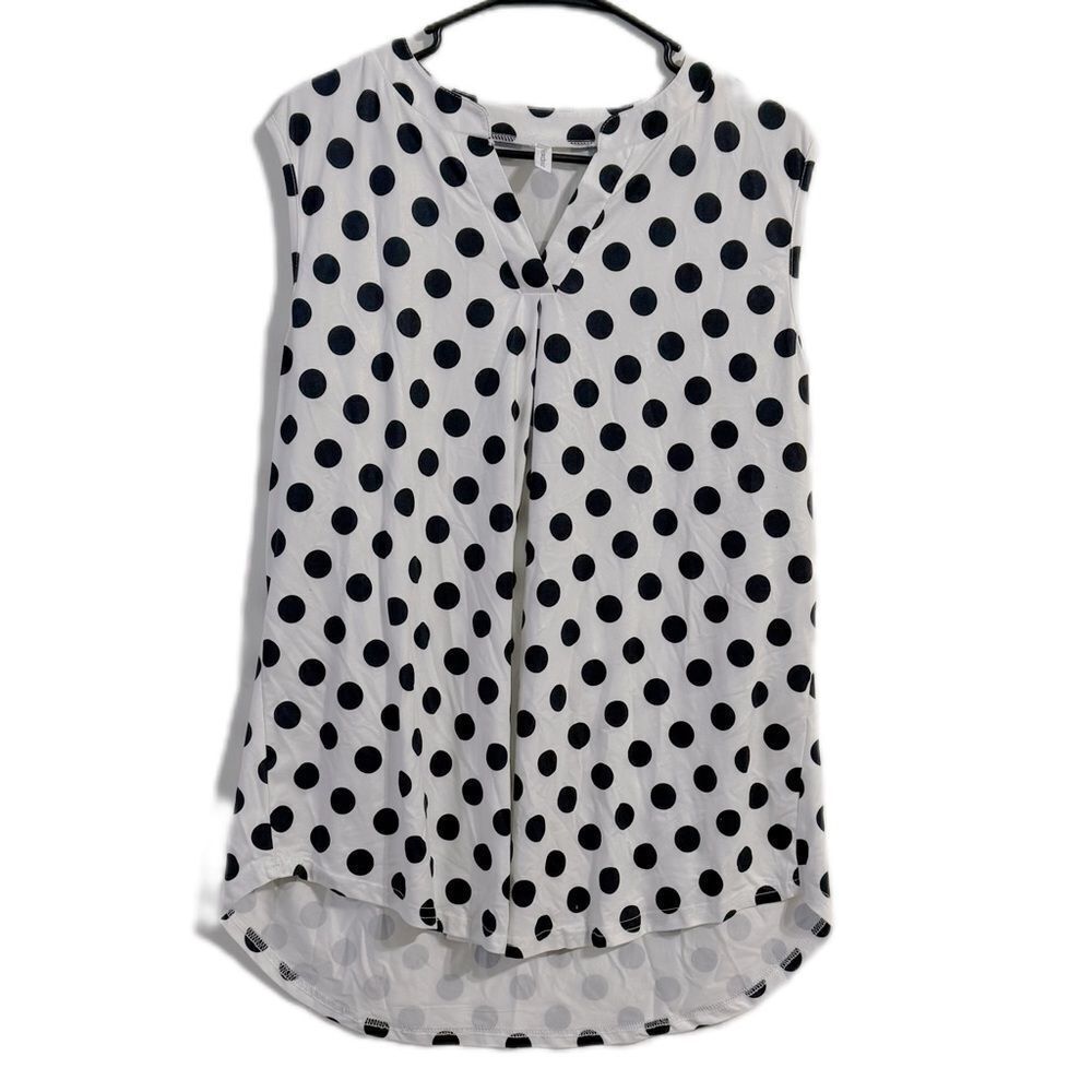White Blouse with Black Polka Dots and Mandarin‎ Collar